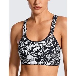 Syrokan Womens Size 38D Sports Bra Black White Geometric Padded Multi Print